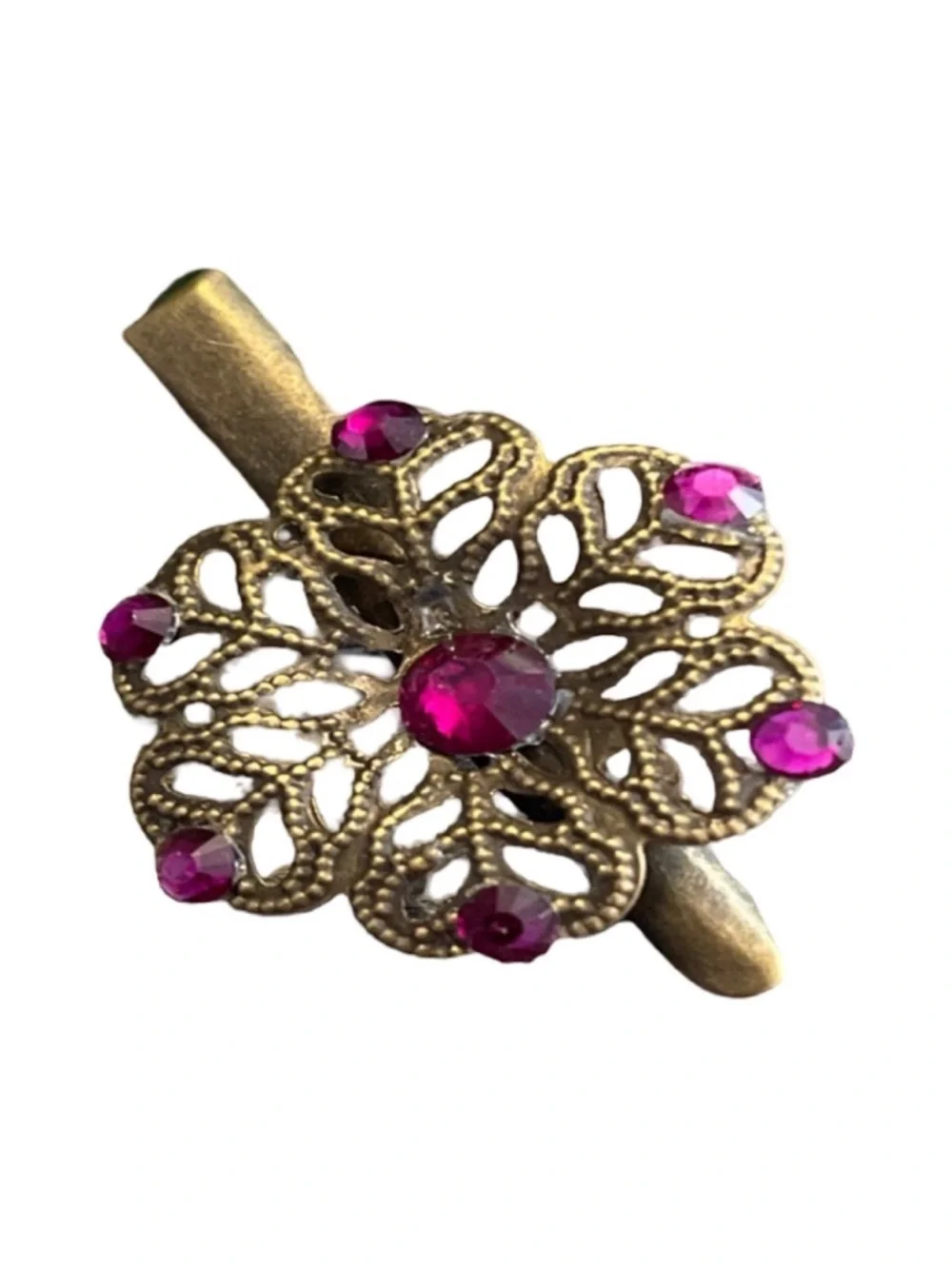 Vintage Style Gold-Tone Filigree Hair Clip Purple Crystal 2.0” FINAL PRICE DROP